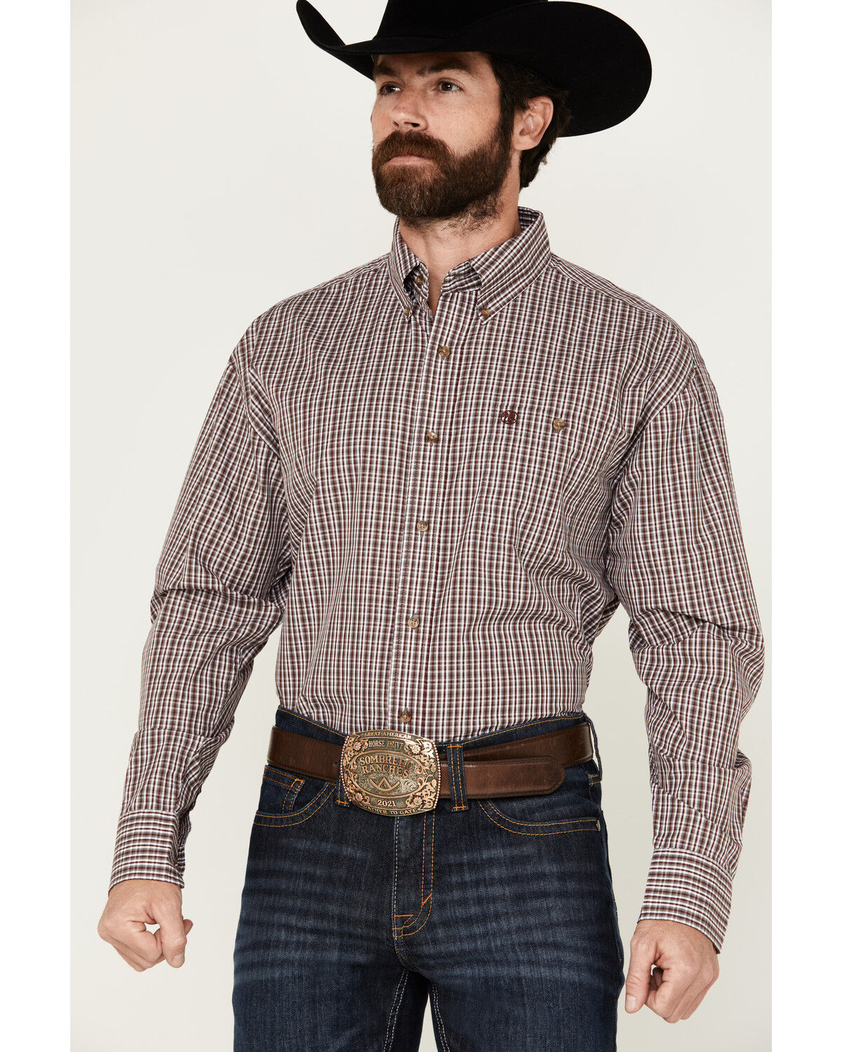 Image #2 - Wrangler Men's Classics Plaid Print Long Sleeve Button-Down Western Shirt - Big, Burgundy, hi-res
