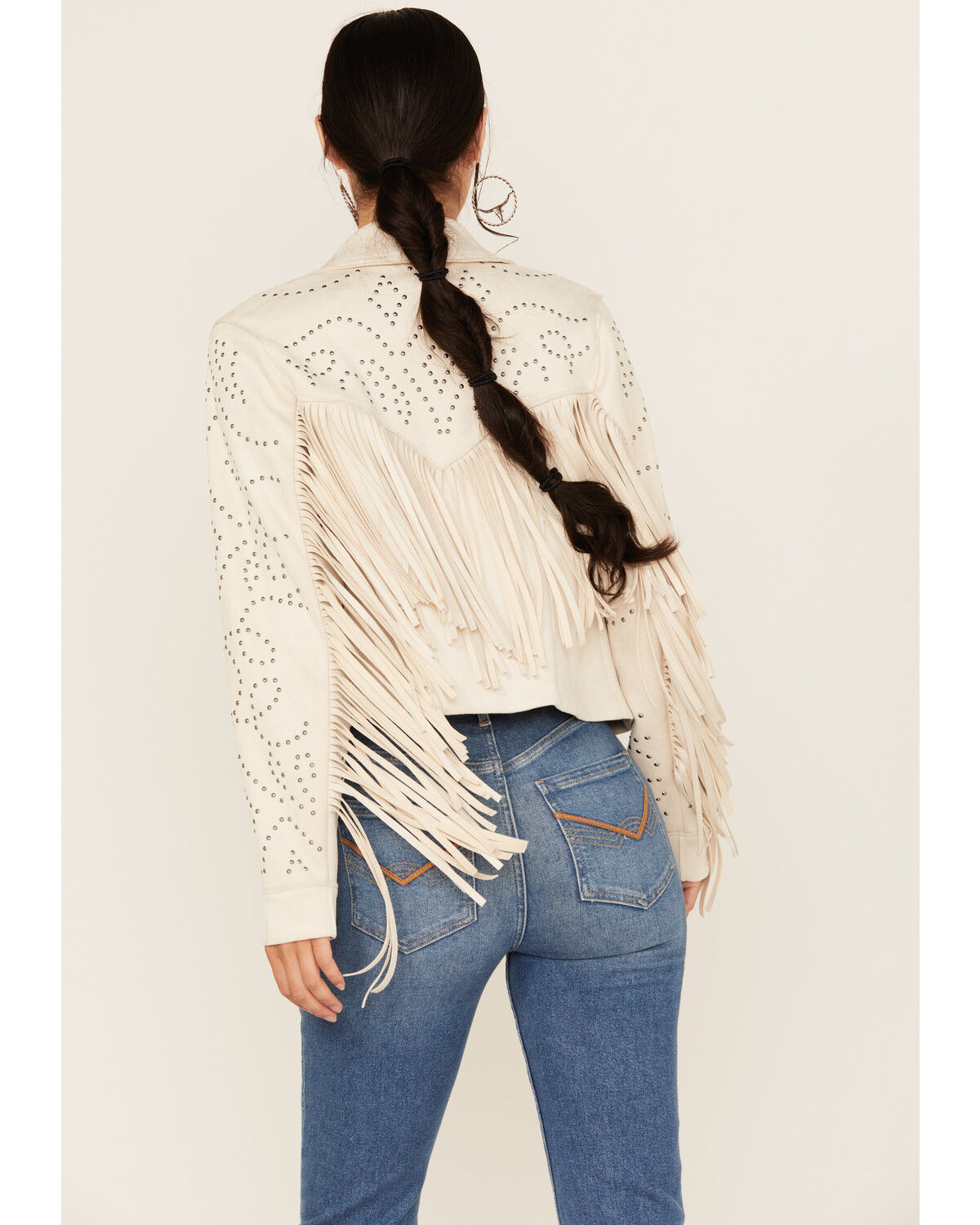 Image #4 - Idyllwind Women's Blair Fringe and Studded Faux Suede Snap Jacket, Off White, hi-res