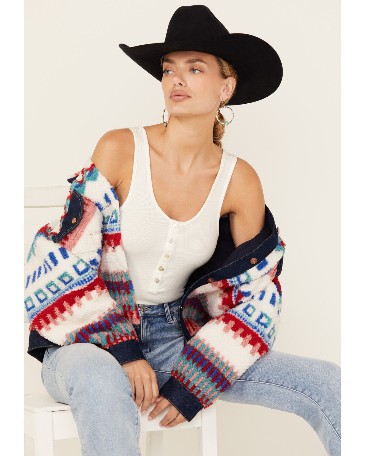Image #1 - Wrangler Women's Sherpa Trucker Jacket, White, hi-res