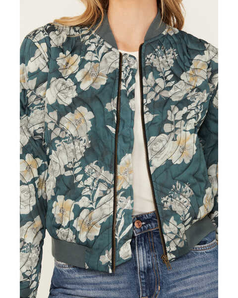 Image #3 - Revel Women's Floral Print Quilted Bomber Jacket , Green, hi-res