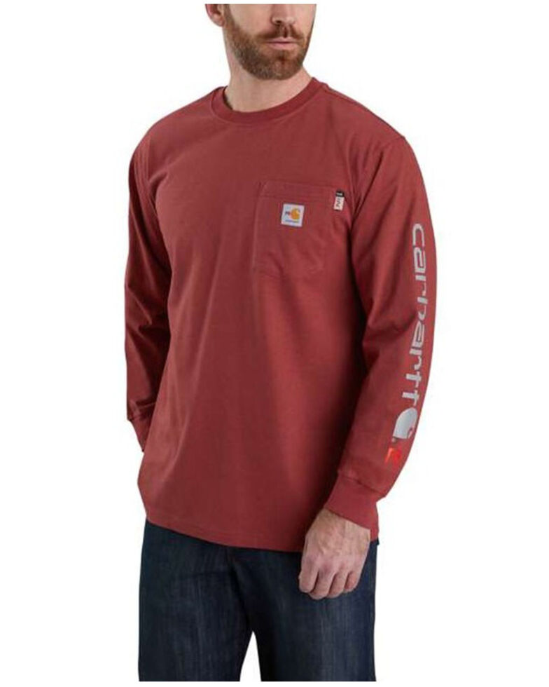 Carhartt Men's FR Heather Red Force Midweight Signature Long Sleeve Work T-Shirt - Big , Heather Red, hi-res