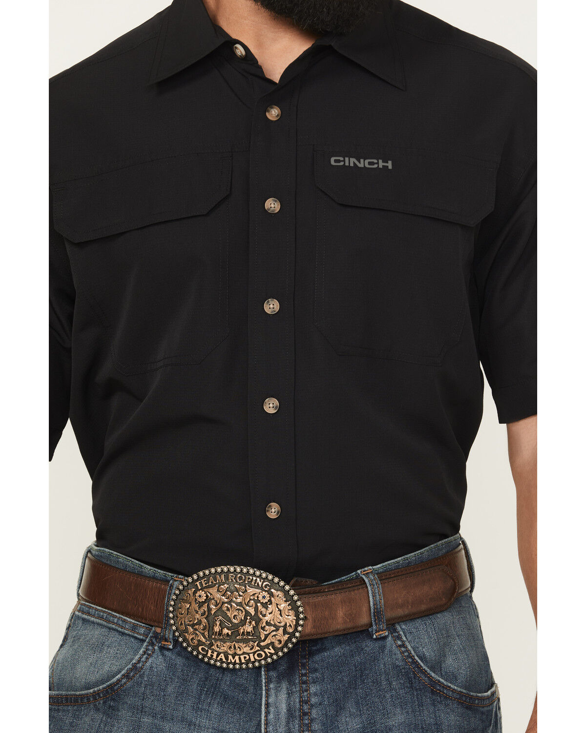 Image #3 - Cinch Men's Solid Short Sleeve Button-Down Performance Western Shirt, Black, hi-res