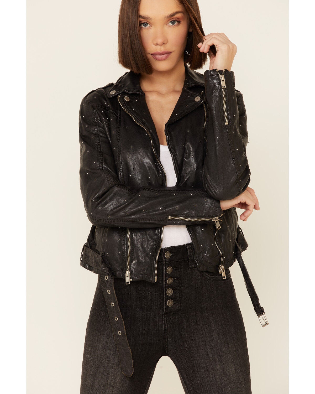 all saints studded leather jacket