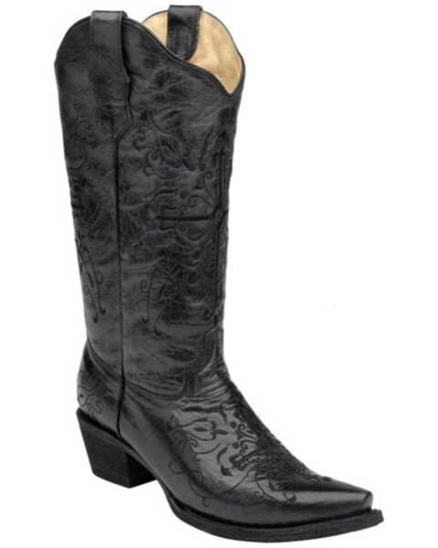 Image #2 - Circle G Women's Cross Embroidered Western Boots - Snip Toe, Black, hi-res