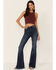 Image #1 - Just Black Denim Women's Dark Wash Classic Raw Hem Bell Bottom Jeans , , hi-res