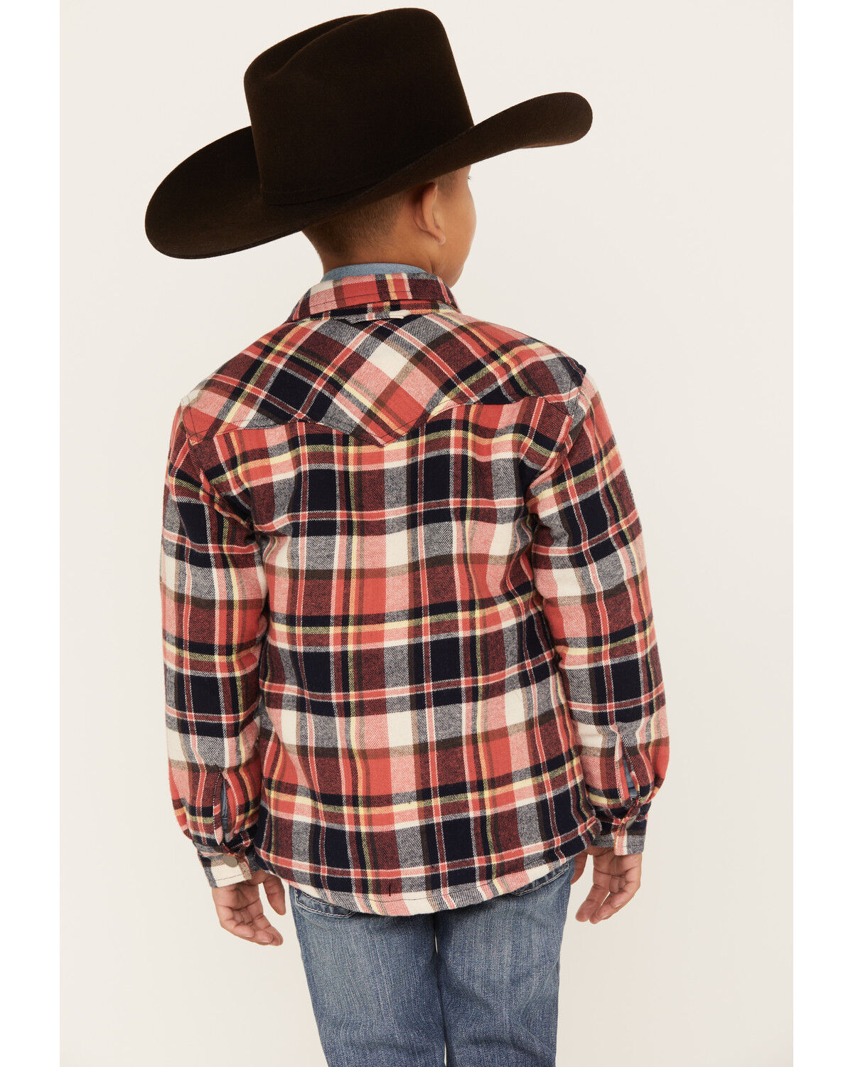 Image #4 - Roper Boys' Plaid Print Long Sleeve Flannel Shacket, Red, hi-res