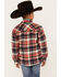 Image #4 - Roper Boys' Plaid Print Long Sleeve Flannel Shacket, Red, hi-res