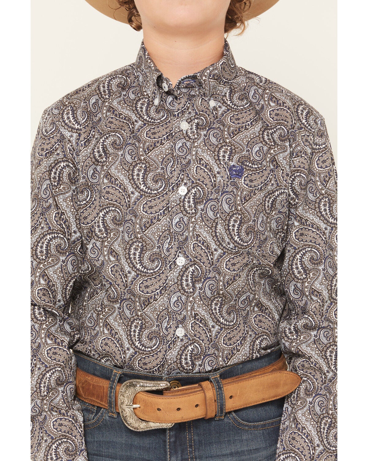 Image #3 - Cinch Boys' Paisley Print Long Sleeve Button-Down Western Shirt, Grey, hi-res