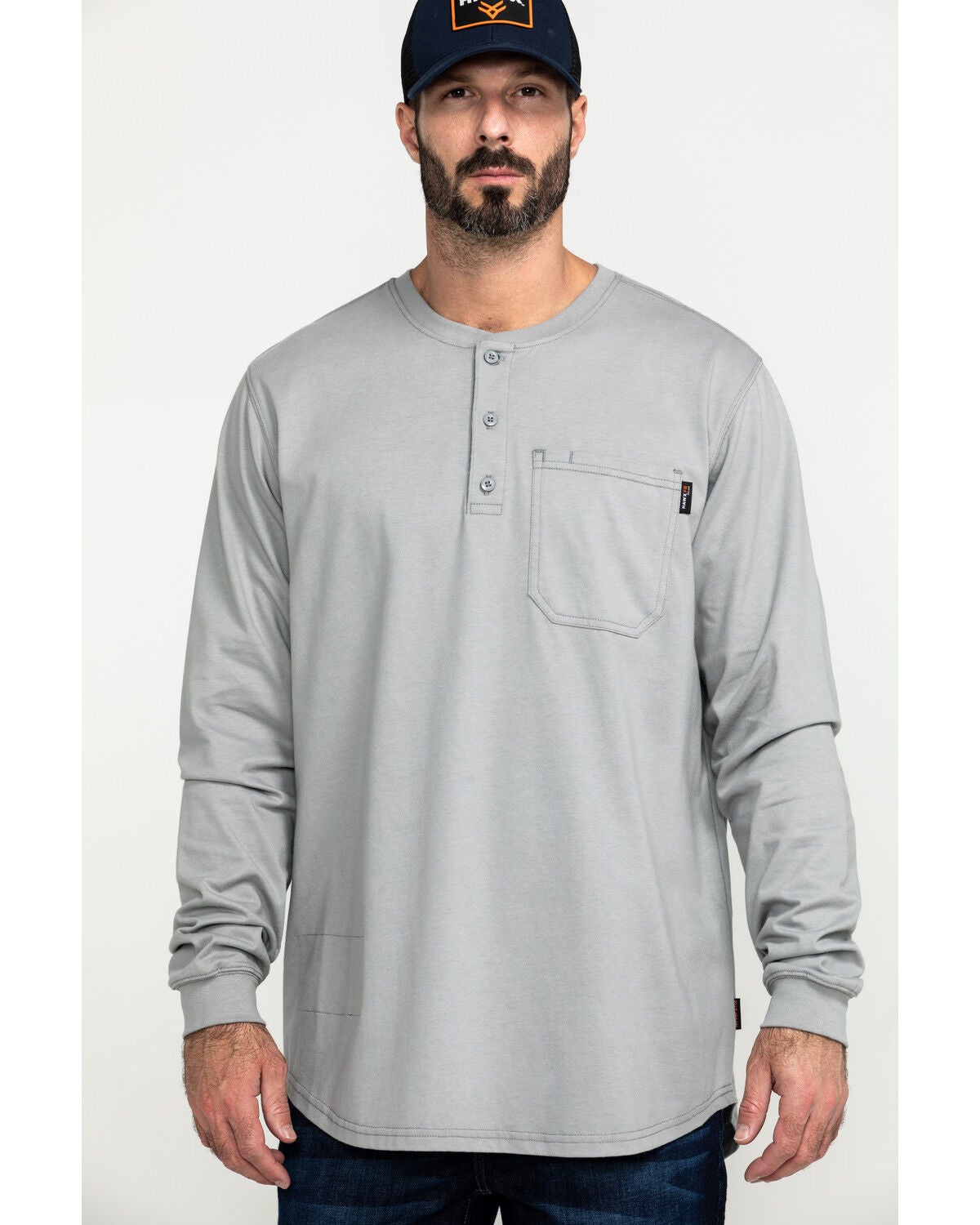 Hawx Men's FR Long Sleeve Pocket Henley Work Shirt, Medium Grey, hi-res