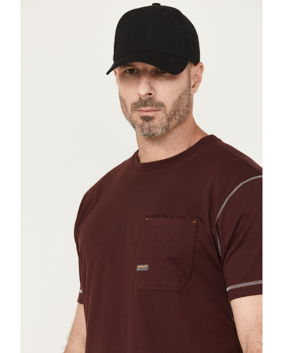 Image #2 - Ariat Men's Rebar Workman Solid Short Sleeve Work T-Shirt, Wine, hi-res