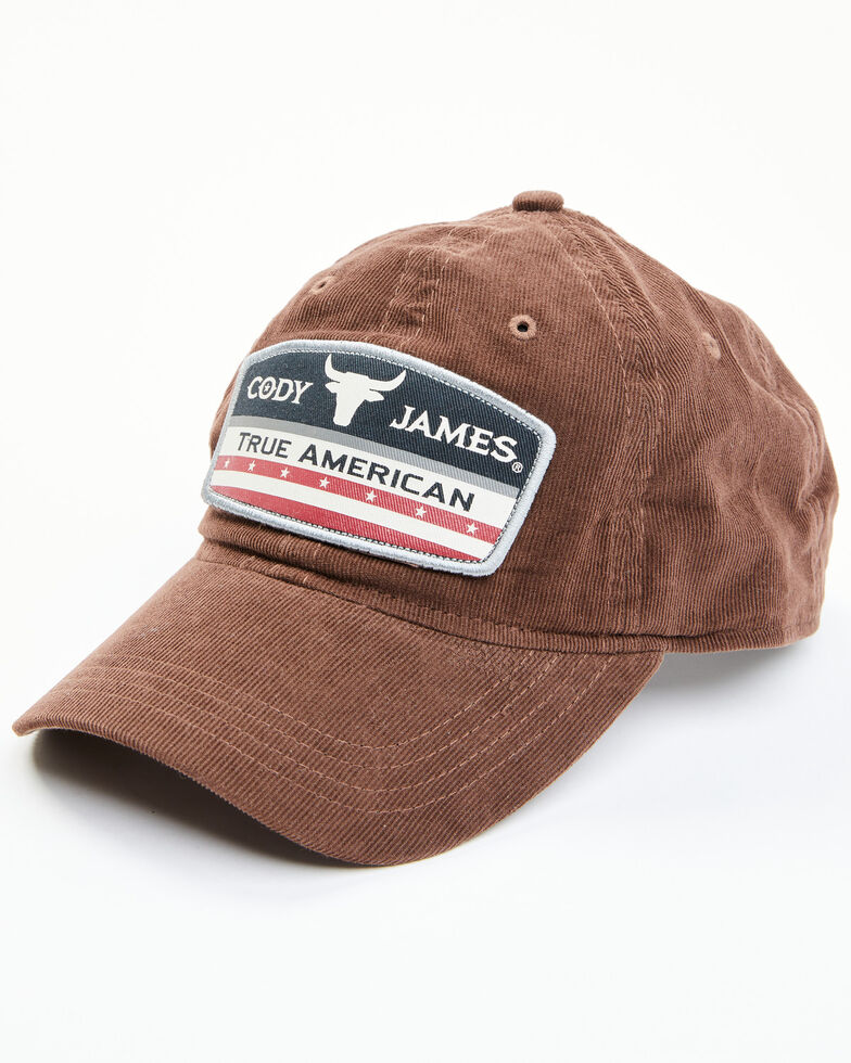 Cody James Men's Brown Corduroy True American Logo Patch Ball Cap , Brown, hi-res
