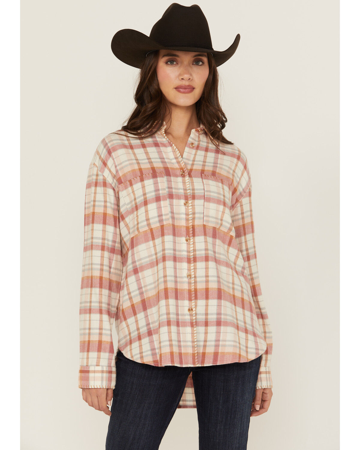 Image #2 - Evergreen Women's Plaid Print Long Sleeve Button-Down Flannel Shirt, Pink, hi-res