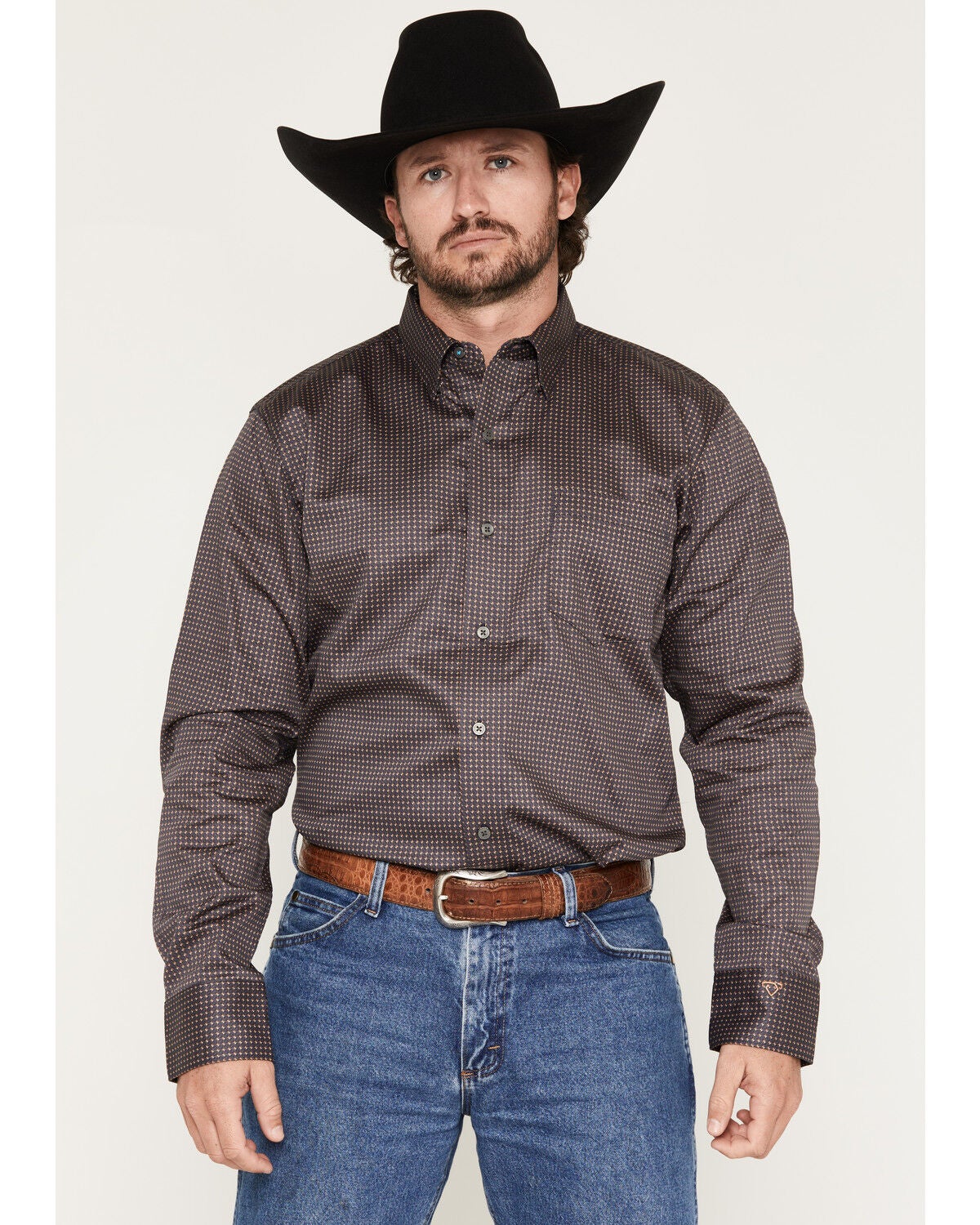 Image #1 - Wrangler X Cody Johnson Men's Geo Print Long Sleeve Button-Down Western Shirt, Navy, hi-res