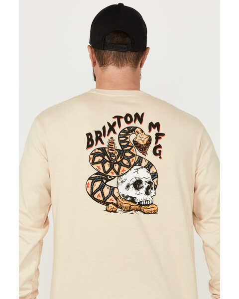 Image #1 - Brixton Men's Trailmoor Snake And Skull Graphic Print Long Sleeve Shirt , Cream, hi-res
