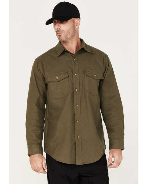 Wrangler Riggs Workwear Men's Heavyweight Long Sleeve Button Down Work Shirt, Olive, hi-res