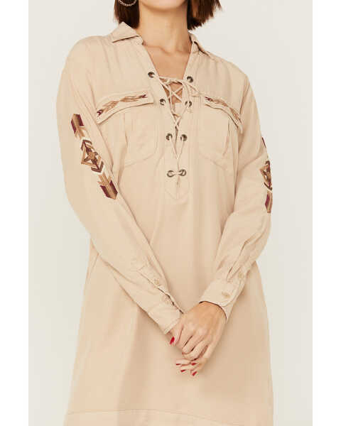 Image #2 - Stetson Women's Safari Southwestern Embroidered Lace-Up Dress , , hi-res