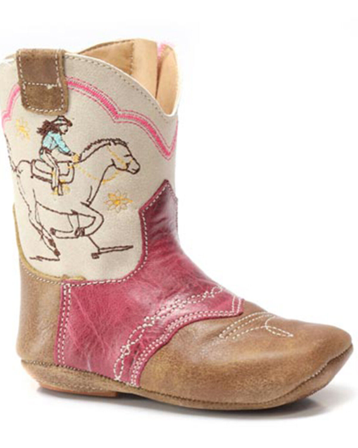 Image #1 - Roper Infant Girls' Cowbabies Runner Embroidered Western Boots - Square Toe, Brown, hi-res