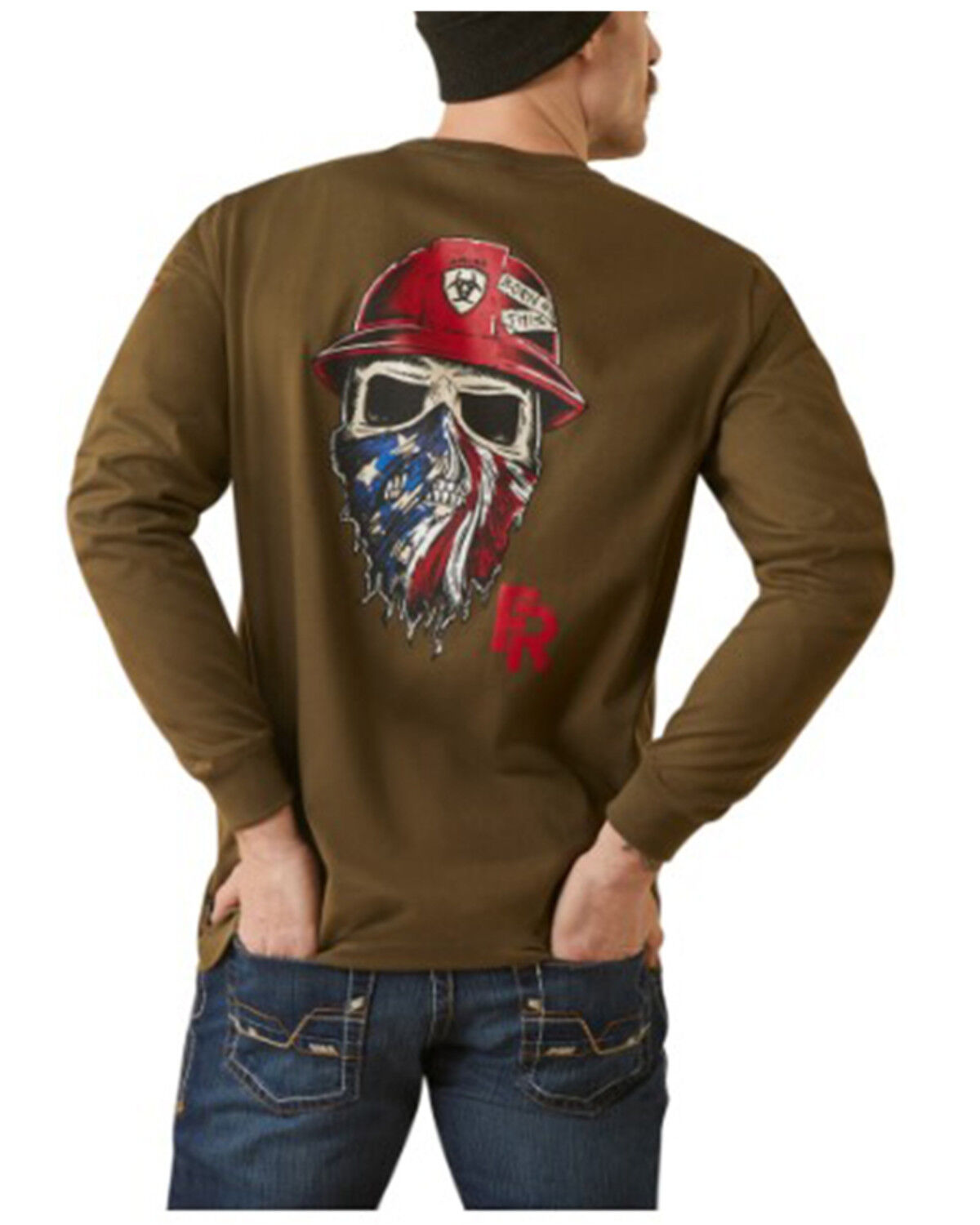 Image #1 - Ariat Men's FR Born For This Long Sleeve Graphic Work T-Shirt, Brown, hi-res