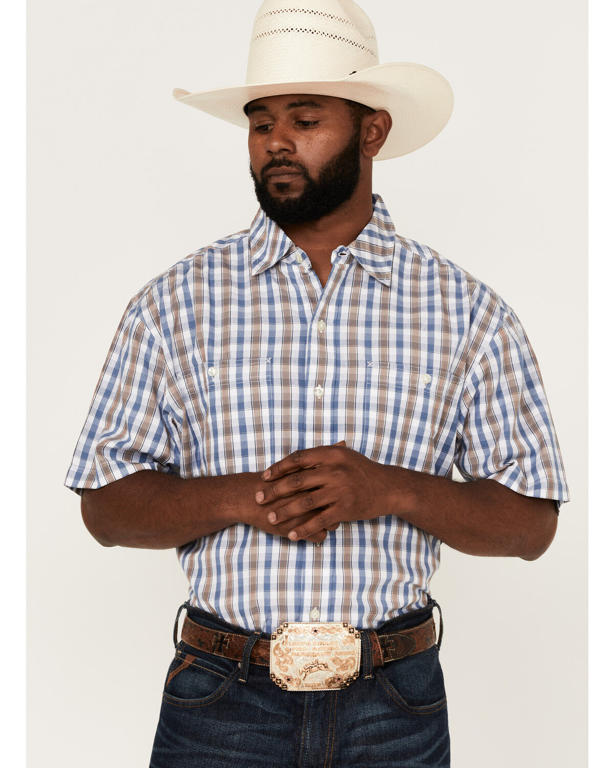 Image #1 - Resistol Men's Starke Small Plaid Short Sleeve Button Down Western Shirt, , hi-res