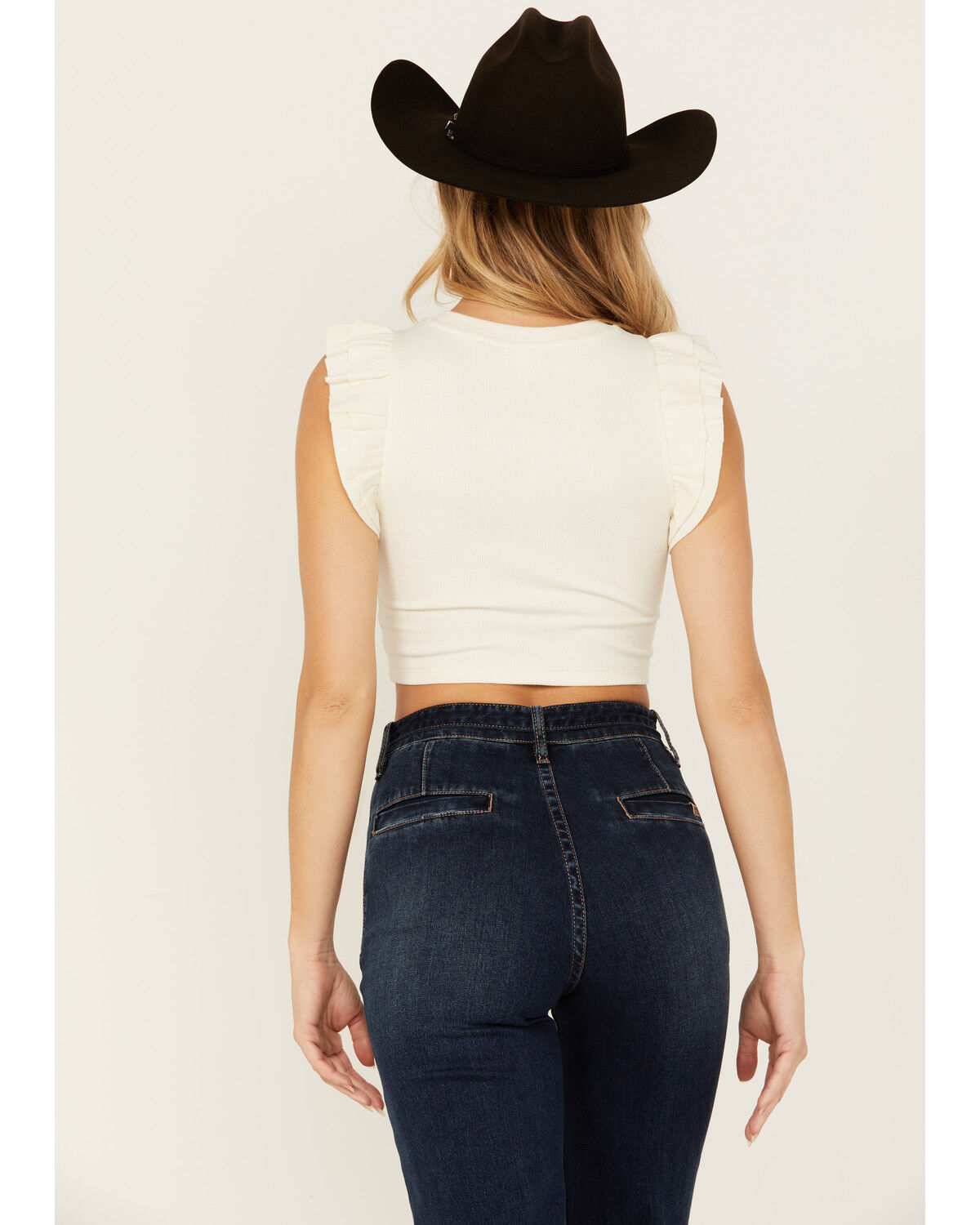 Image #4 - Shyanne Women's Ruffle Sleeve Ribbed Cropped Top, Cream, hi-res