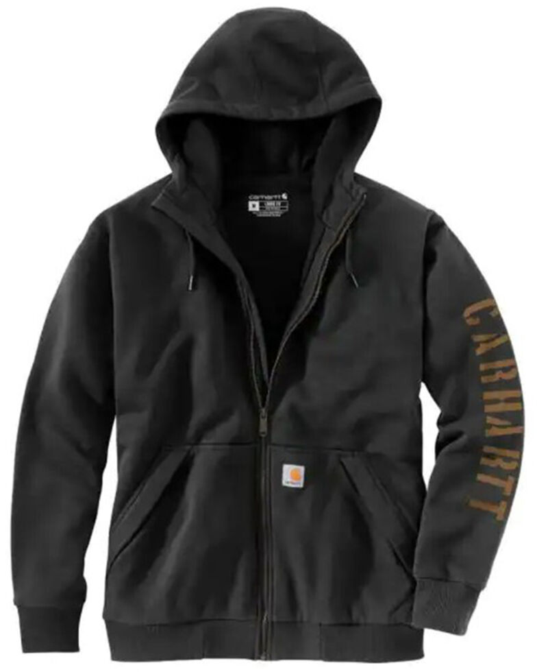 Carhartt Men's Rain Defender Loose Fit Fleece-Lined Logo Graphic Zip Sweatshirt, Black, hi-res