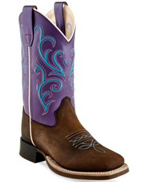 Image #1 - Old West Girls' Western Boots - Broad Square Toe, Purple, hi-res