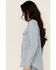 Image #2 - Blue B Women's Light Wash Studded Keyhole Long Sleeve Snap Denim Shirt, Blue, hi-res