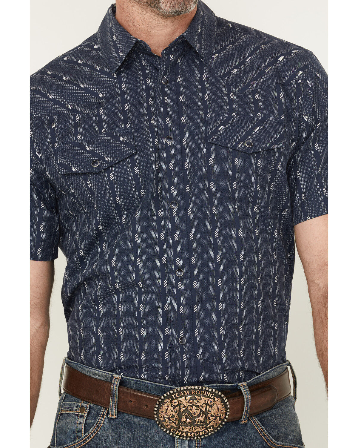 Image #3 - Gibson Trading Co Men's Ritual Striped Short Sleeve Snap Stretch Western Shirt, Navy, hi-res