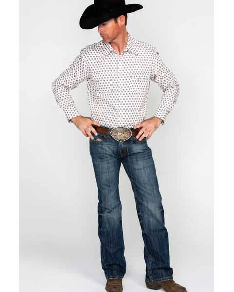 Image #6 - Rock & Roll Denim Men's Crinkle Washed Poplin Print Long Sleeve Western Shirt , Cream, hi-res