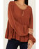 Image #3 - Cleo + Wolf Women's Tiered Flowy Tie Front Blouse , Rust Copper, hi-res