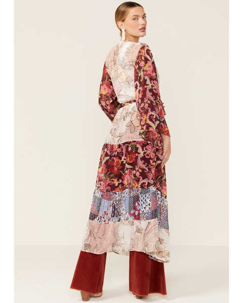 Image #3 - LaBiz Women's Navy & Burgundy Floral Long Kimono, Navy, hi-res
