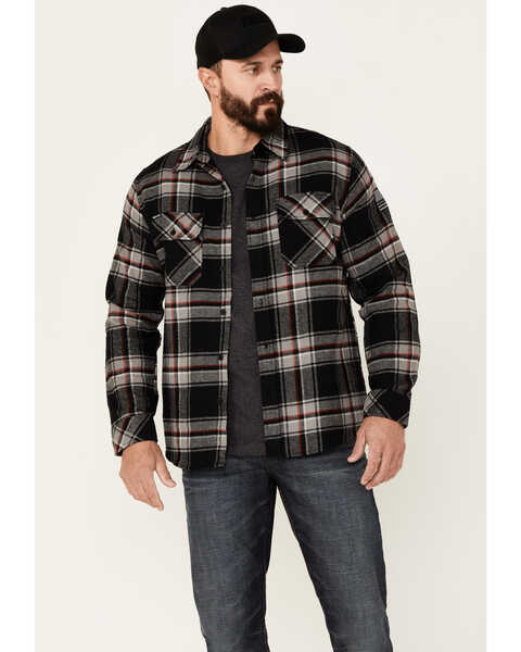 Howitzer Men's Plaid Print Insignia Long Sleeve Button-Down Flannel Shirt , Black, hi-res