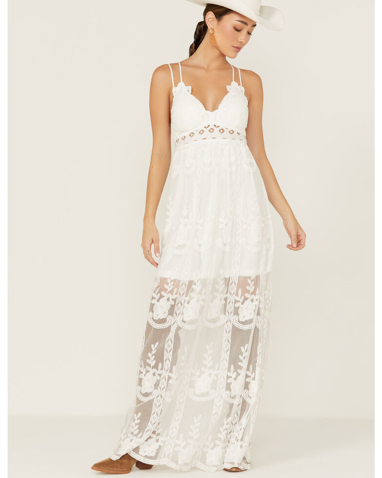 Wishlist Women's Sheer Lace Sleeveless White Maxi Dress , White, hi-res