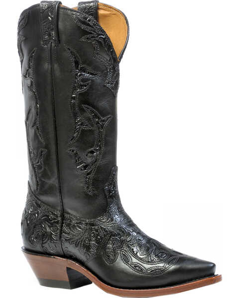 Image #1 - Boulet Dankan Black Torino Calf Inlay Cowgirl Boots - Snip Toe, , hi-res