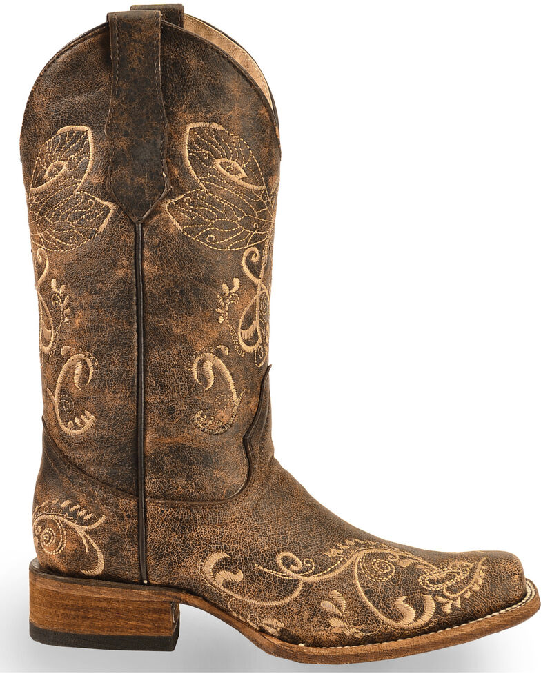 Circle G Women's Dragonfly Embroidered Cowgirl Boots - Square Toe, Brown, hi-res