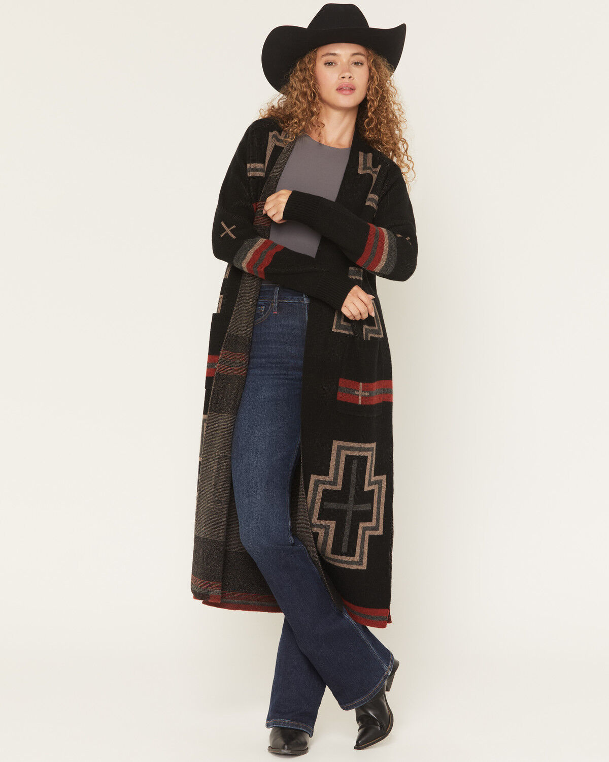 Image #1 - Pendleton Women's Southwestern Print Duster, Black, hi-res