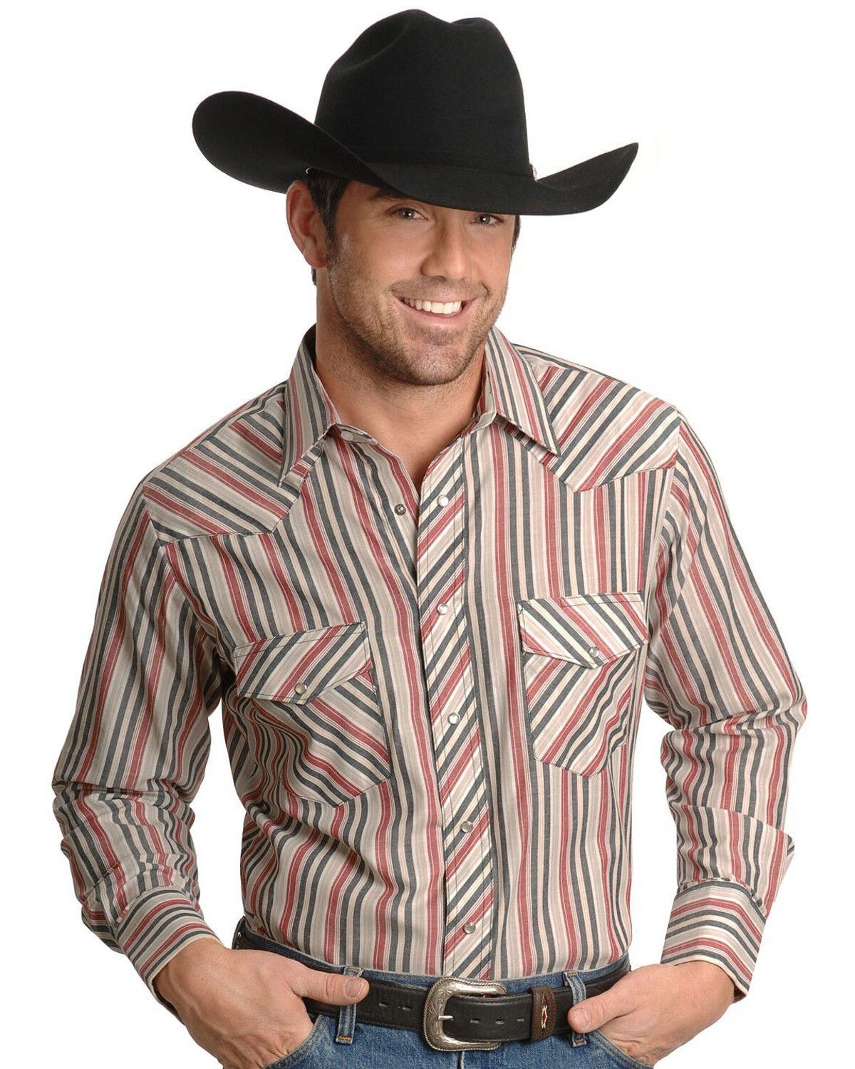 Image #1 - Wrangler Men's Assorted Long Sleeve Western Shirt - Big & Tall, Stripe, hi-res