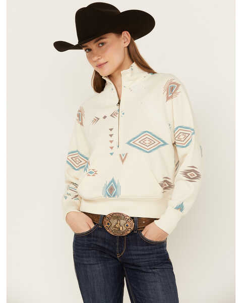 Image #1 - Shyanne Women's 1/2 Zip Southwestern Print Pullover Fleece , Cream, hi-res