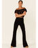 Revel Women's Black & Gold Southwestern Lurex Off-Shoulder Short Sleeve Crop Top  , Black, hi-res