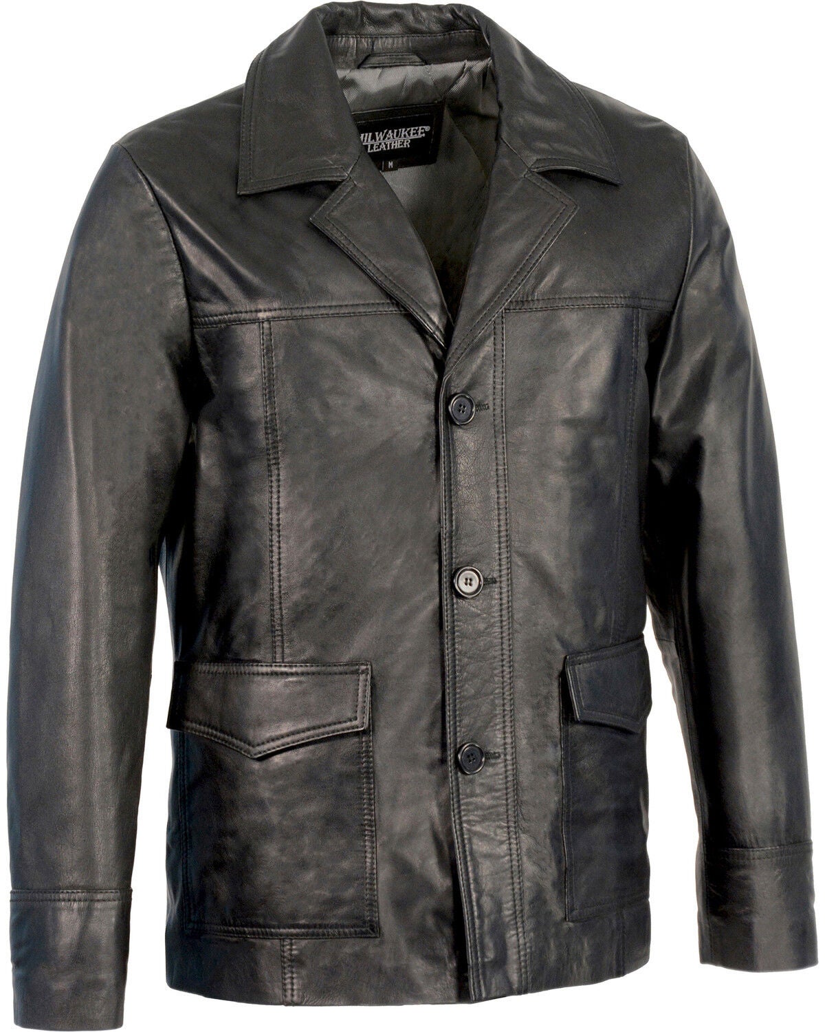 Milwaukee Leather Men's Leather Car Coat Jacket - Big 5X, Black, hi-res