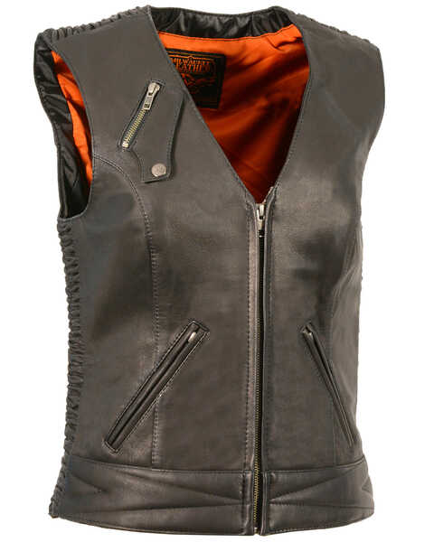 Milwaukee Leather Women's Lightweight Crinkle Snap Front Vest - 4X, Black, hi-res