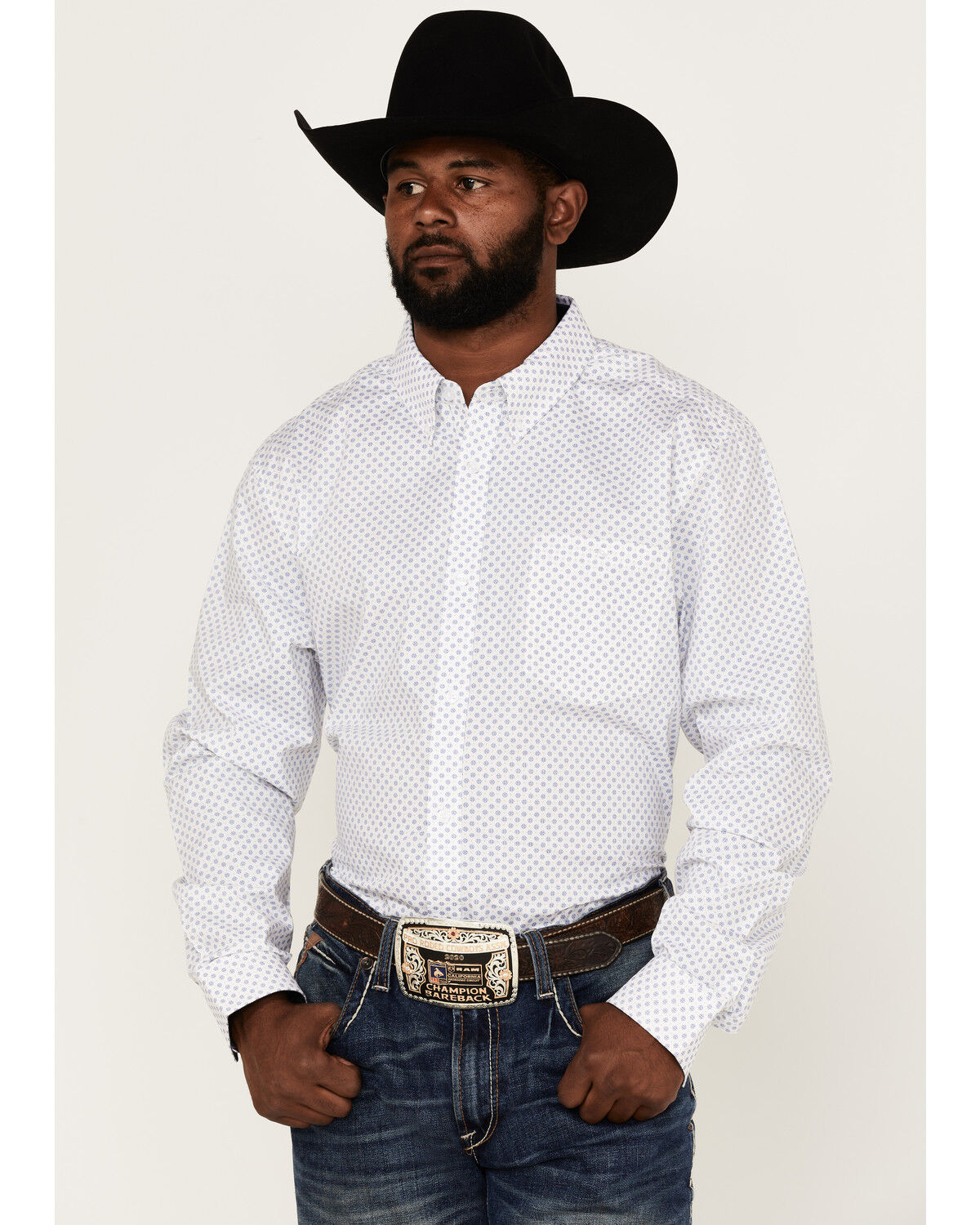 Image #1 - RANK 45® Men's Mash Up Floral Geo Print Long Sleeve Button-Down Western Shirt, White, hi-res