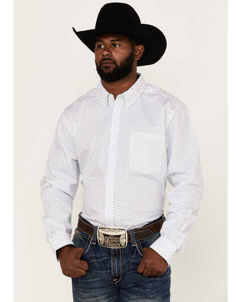 RANK 45 Men's Mash Up Floral Geo Print Long Sleeve Button Down Western Shirt , White, hi-res