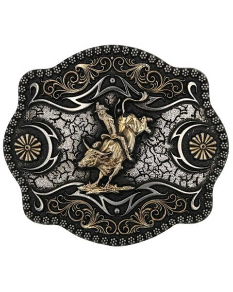 Image #1 - Montana Silversmiths Men's A-Blaze Filigree Framed Bull Rider Belt Buckle, No Color, hi-res