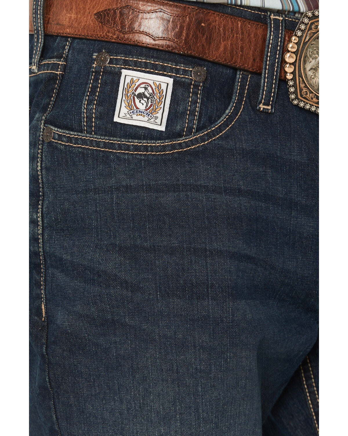Image #2 - Cinch Men's White Label Dark Wash Relaxed Straight Performance Stretch Denim Jeans, Indigo, hi-res