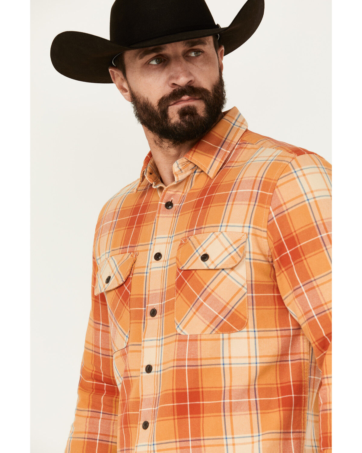 Image #2 - Pendleton Men's Beach Shack Plaid Print Long Sleeve Button-Down Western Shirt, Orange, hi-res
