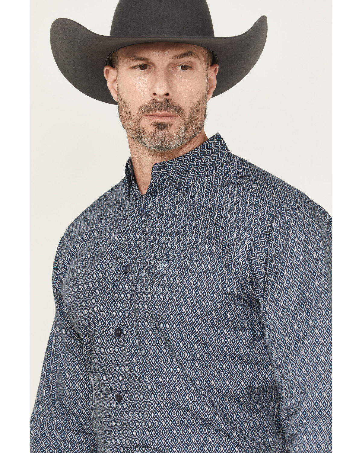 Image #2 - Ariat Men's Colson Geo Print Long Sleeve Button-Down Western Shirt, Navy, hi-res