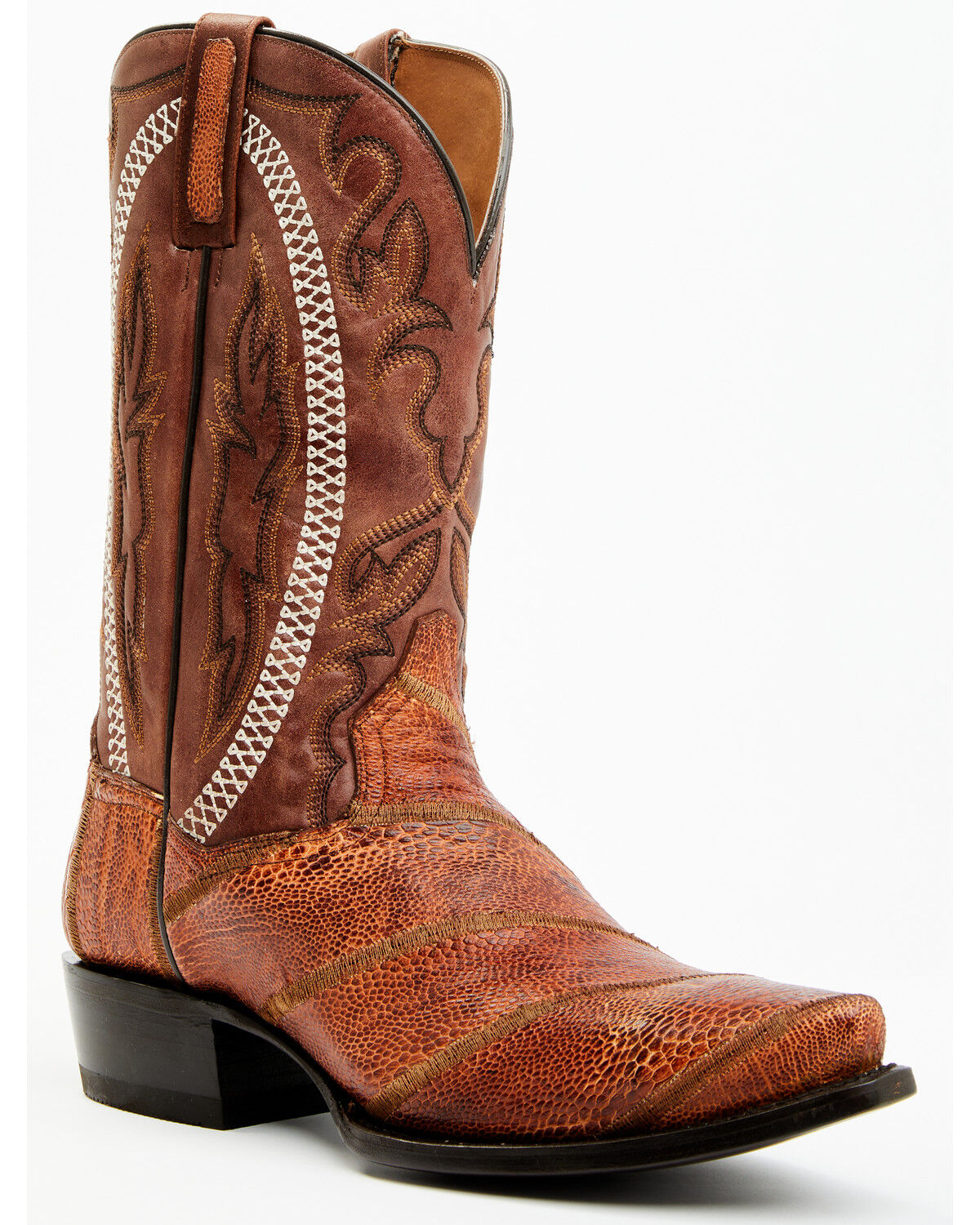 Image #1 - Dan Post Men's Exotic Ostrich Leg Western Boots - Snip Toe, Cognac, hi-res