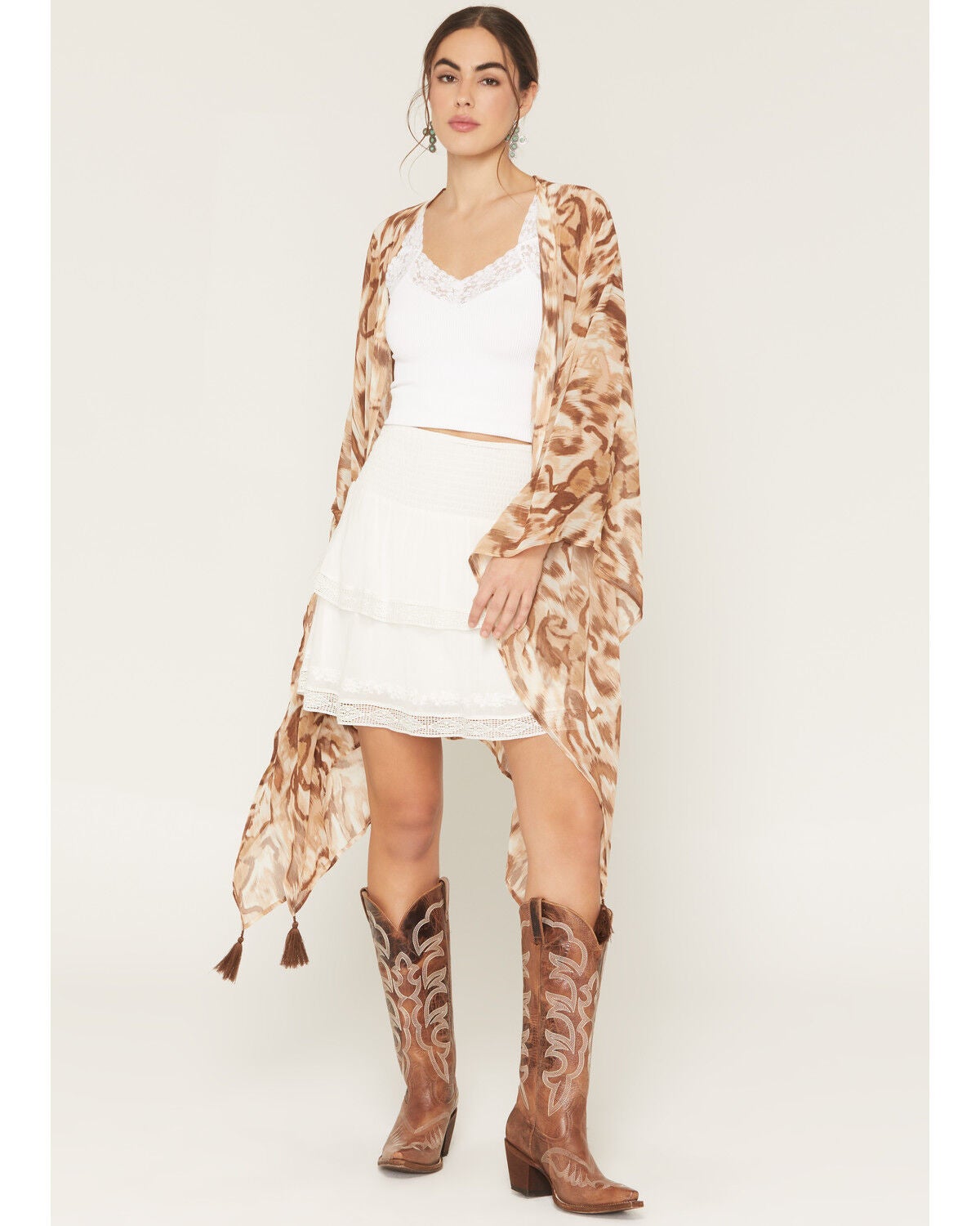 Image #3 - Shyanne Women's Horse Print Chiffon Kimono, Coffee, hi-res