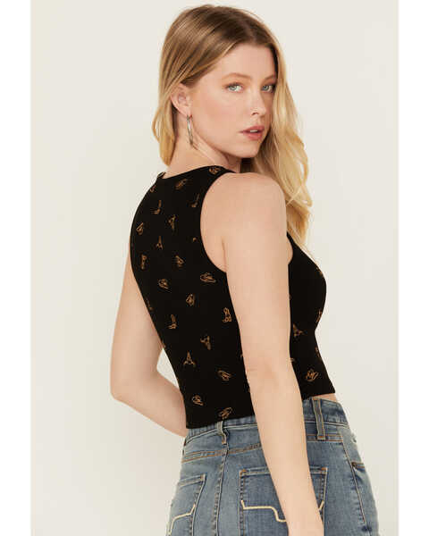 Image #4 - Discreture Women's Western Embroidered Cropped Tank, Black, hi-res